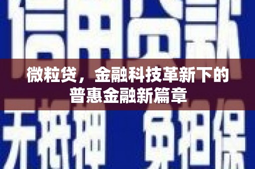 秀林微粒贷，金融科技革新下的普惠金融新篇章